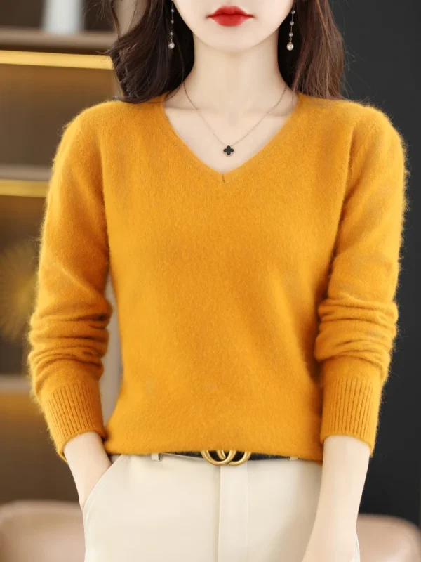 LHZSYY Super Caldo 100% Visone Cashmere Donna Maglioni Con Scollo A V E Pullover Inverno Alta Elasticità Morbidi Magliette E Camicette Casual Basic Jumper 1