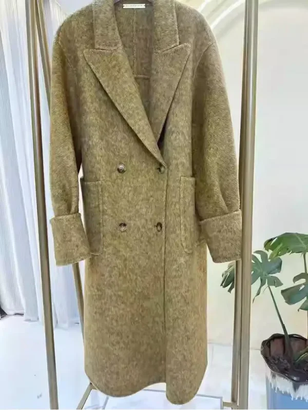 Office Lady Giacche di lana 2024 Autunno e inverno Colletto doppio petto Tasche grandi Cappotti di lana lunghi larghi da donna 5