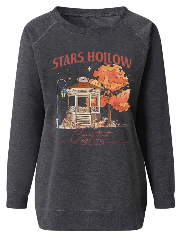 Stelle Hollow Fashion Autunno Garden Stampa Felpa da donna Manica lunga Spalla raglan Top casual Abbigliamento da donna per l'autunno e l'inverno 5