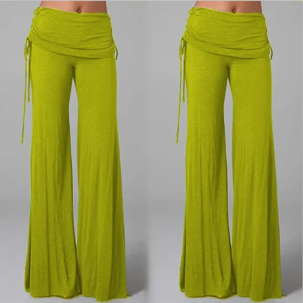 Pantaloni a gamba larga solidi alla moda per le donne pantaloni lunghi da Yoga a vita bassa da donna Casual autunnali pantaloni da ballo larghi con lacci femminili 5
