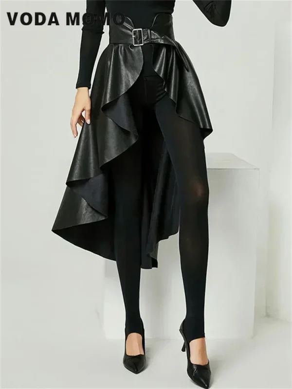 Gonna in pelle PU a vita alta Gonne a coda di rondine in peluche irregolare Moda All Match Gonna da donna 2023 Design autunnale Senso avanzato 4