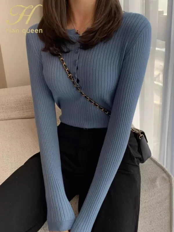 H Han Queen 2025 Vestiti autunnali Pullover di base Maglione da donna semplice Elasticità elegante Top da donna casual coreano a maniche lunghe 3