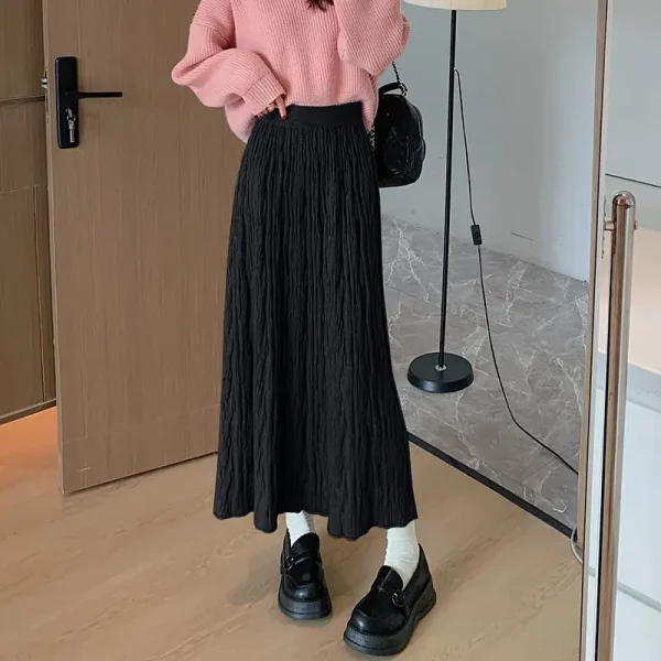Mezza gonna piegata originale autunno/inverno 2025 edizione coreana a vita alta gonna grande altalena gonna lunga calda in lana lavorata a maglia spessa 6
