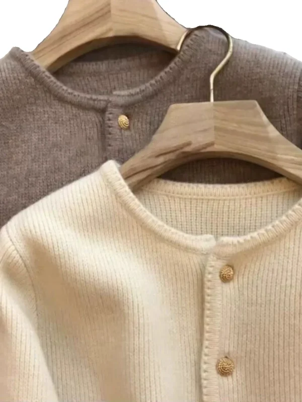 2024 Girocollo 100 cardigan in puro cashmere piccolo cappotto profumato maglione lavorato a maglia di lana sciolto primaverile e autunnale da donna 5