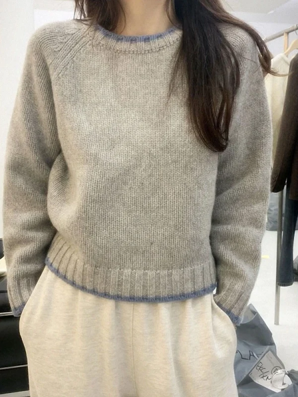Maglione di cashmere spesso pullover da donna cappotto con fondo in maglia allentata autunno e inverno maglione corto abbinato a colori marea 1