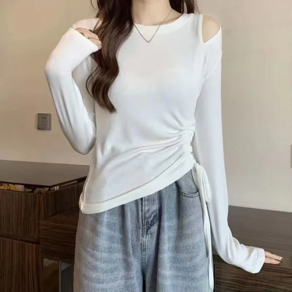 Tee Plain 2025 Slim Top per donna T-shirt donna bianca Maglietta originale Coquett Abbigliamento Stile coreano Vecchio con maniche alte causali 4