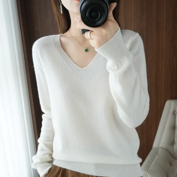 Harajuku Maglione con scollo a V Donna Casual Maglioni sottili Pullover Moda Top lavorato a maglia Manica lunga Sueter Mujer Abbigliamento donna Ropa 2