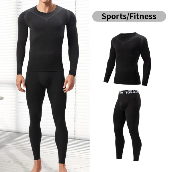 2/4 pezzi autunno/inverno uomo nero pantaloni a maniche lunghe set intimo gioventù fitness corsa base camicia sportiva pantaloni elasticizzati casual 3