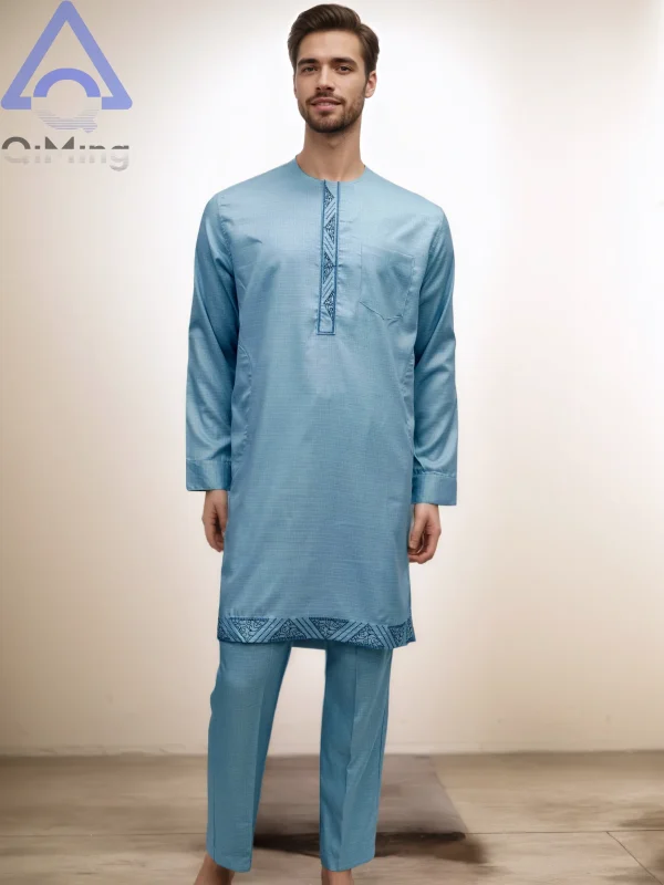 Abito da uomo musulmano islamico 2 pezzi da sposa punjabi 80% cotone ricamo inverno arabo marocco abiti pantaloni boubou africani 2