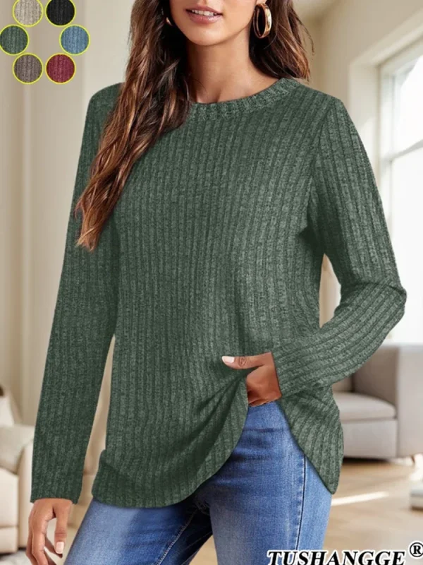 2024 autunno donna girocollo a maniche lunghe pullover a righe tinta unita maglioni da donna leggeri abiti comodi da donna 5