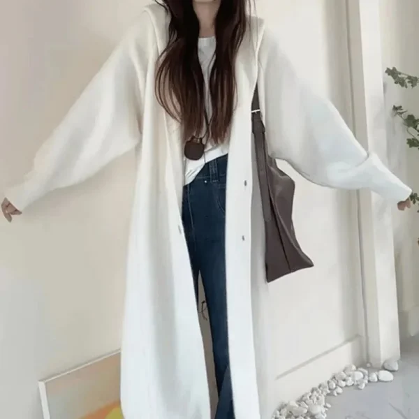 Nuova moda giacca maglione grigio per autunno e inverno Cardigan lavorato a maglia con cappuccio allentato stile lungo per donna maglione nero XXL 3