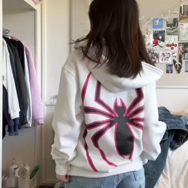 Y2K nuove donne coreane camicia con cappuccio felpa con cappuccio con stampa ragno gotico felpa con zip abbigliamento streetwear vintage abiti hip-hop larghi 2