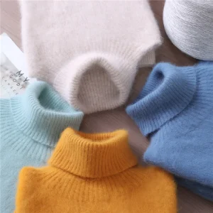 Maglione in cashmere visone autunno e inverno Maglione pullover a collo alto da donna Cappotto in lana con fondo ampio Caldo taglie forti 1