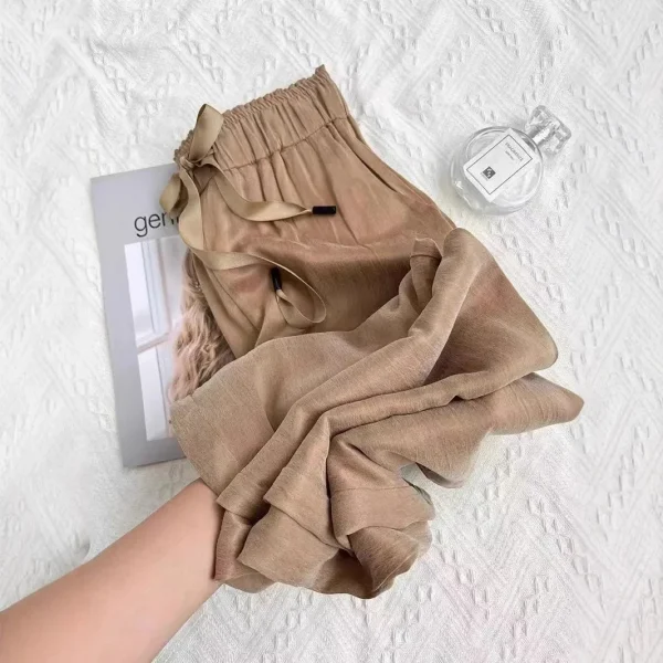 Pantaloni a gamba larga stretta in seta verde ghiaccio menta Donna Estate sottile Nuovo taglio dritto allentato Pantaloni anti-zanzara drappeggiati a vita alta 3