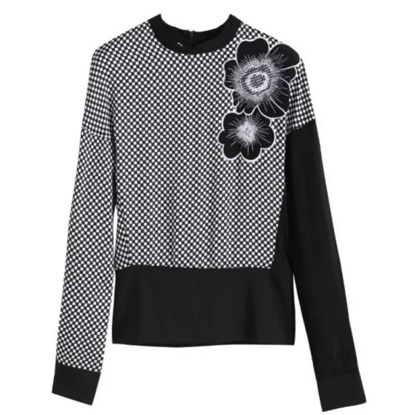Moda versatile elegante primavera nuova stampa T-shirt donna O-Collo patchwork ricamo filo a vite allentato casual manica lunga Top 6