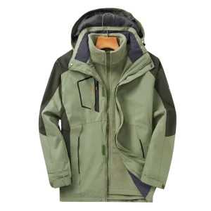 Autunno Inverno 3in1 Uomo Giacche da alpinismo Giacca antivento impermeabile con cappuccio in pile caldo cappotto da campeggio per escursionismo da pesca all'aperto 1
