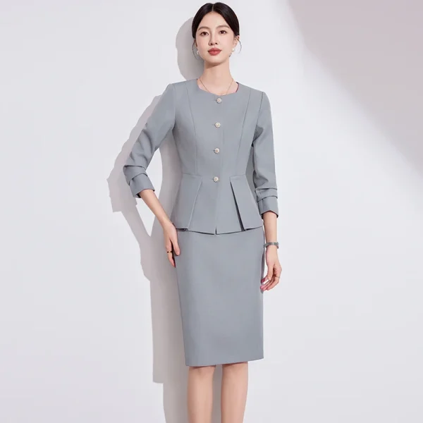 NAVIU Set da 2 pezzi Blazer e gonna corta Nuovo abito da donna elegante autunno monopetto slim da ufficio formale da lavoro 3