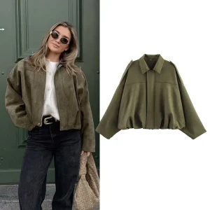 Bomber da donna Cappotti Moda Colletto rovesciato Manica lunga Cappotti larghi Capispalla femminile vintage Top chic 1