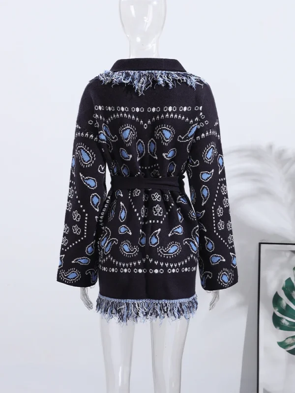 Nappe vintage Stampa Cardigan con stampa da donna Scollo a V Lace Up Manica intera Maglioni impiombati 2025 Autunno Lady All-match Kintwears 3