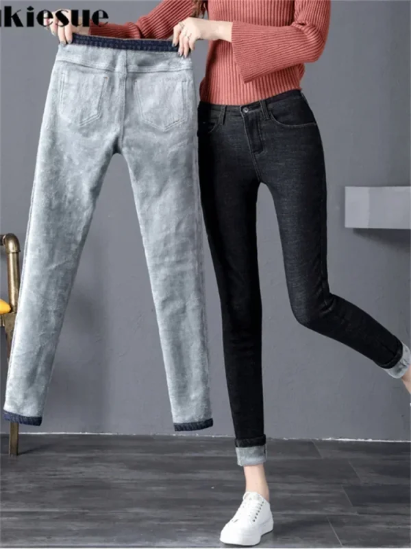2022 Jeans invernali da donna in pile dorati all'interno ispessimento pantaloni in denim pantaloni caldi a vita alta jeans femminili pantaloni da donna 4