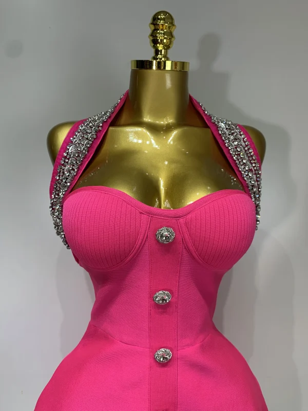 Abito da compleanno di lusso da donna Abito da fasciatura sexy senza schienale con perline A Line 2025 Abito da sera elegante per celebrità lavorato a maglia 4