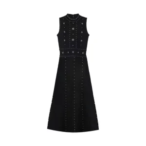 Vendita calda abito lungo da donna elegante moda sottile sexy senza maniche che borda abiti vintage femminili abiti da festa neri da festa 1