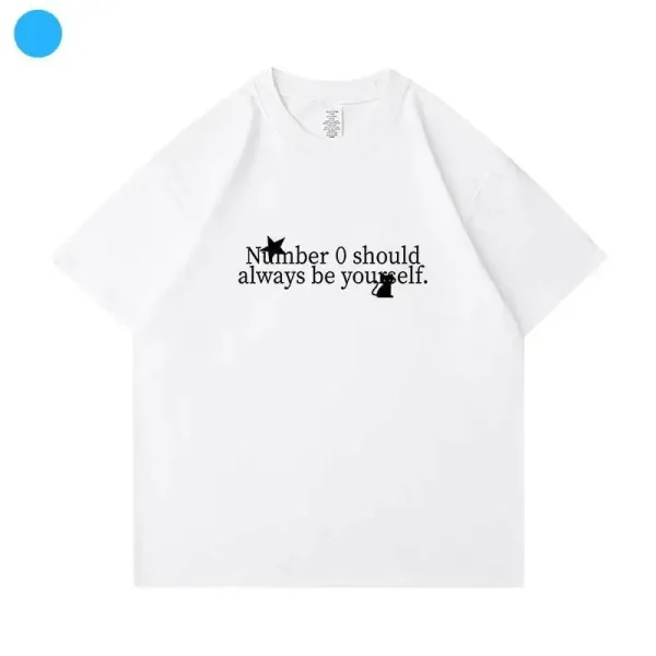 T-shirt collaborativa a maniche corte Jaemin con spalle larghe, girocollo, camicia base, design stampato, top in cotone moda femminile 5