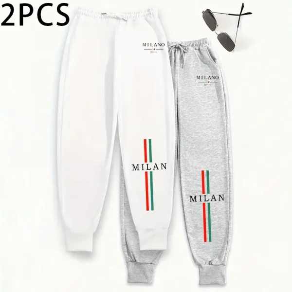 Pantaloni da jogging da donna 2 pezzi Italia Milano stampa pantaloni sportivi casual autunno inverno casa comfort all'aperto pantaloni moda confezione da 2 3