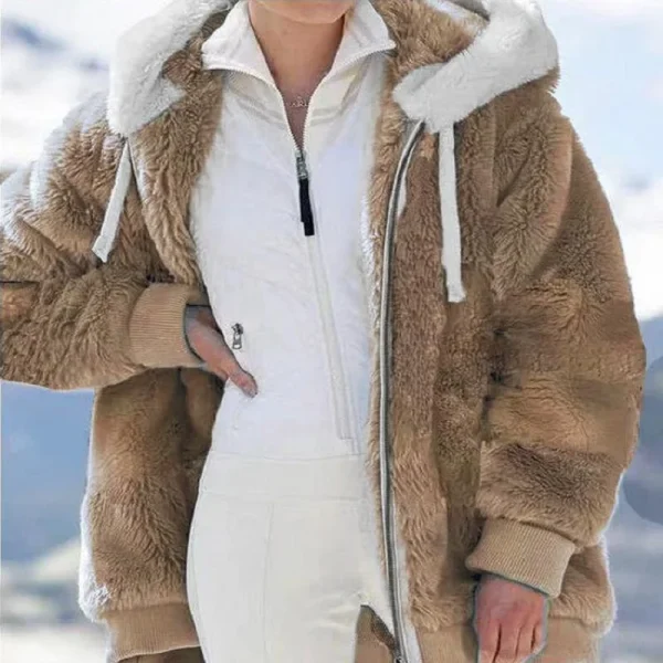 Giacca da donna con cappuccio con cerniera in peluche allentata autunno e inverno di nuovo stile 3