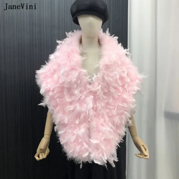 JaneVini Moda Rosa Piume di struzzo Mantello da sposa Bolero Inverno Coprispalle da sposa Scialle in pelliccia sintetica Avvolgere Donna Prom Party Giacca Mantello 4