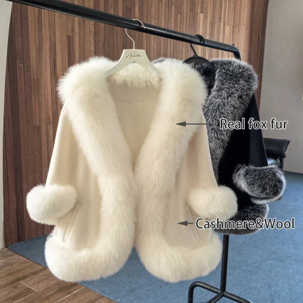 Besfilin Vera Pelliccia di Volpe Avvolgente Caldo Scialle da Donna in Lana Cashmere Capispalla per Viaggi per Feste Abito da Sposa Primavera Autunno Inverno 2