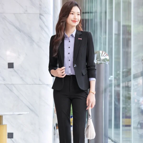 NAVIU 2023 nuovo autunno inverno abiti grigi donna professionale Business formale Blazer temperamento di fascia alta e pantaloni set abbigliamento da lavoro 6