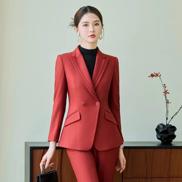 NAVIU Abito da ufficio slim fit giallo per donna Elegante casual a maniche lunghe di fascia alta con bottone singolo Blazer Set formale in due pezzi 4