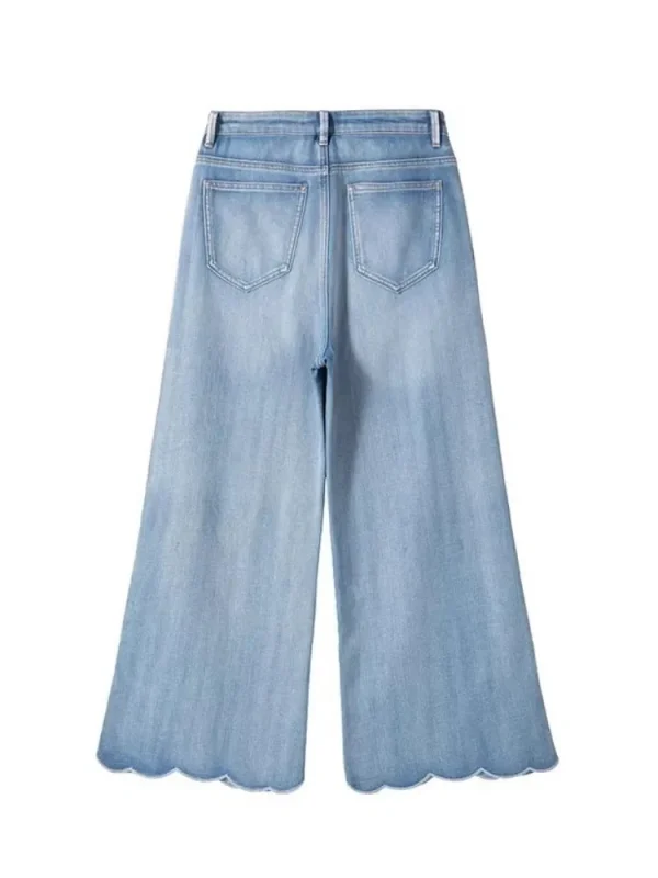 Designer da donna autunno inverno che bordano ricamato scava fuori jeans rosa pantaloni in denim a gamba larga pantaloni alla caviglia a gamba dritta 2