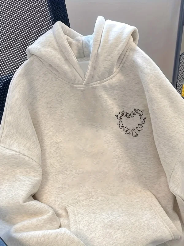 Felpa con cappuccio ampia casual autunnale e invernale da donna con stampa di gatti e pullover a maniche lunghe girocollo caldo e peluche 3