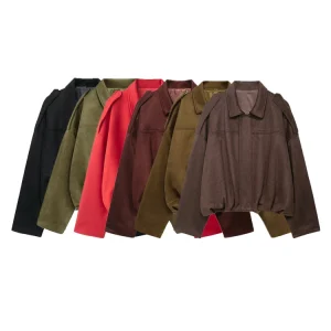 Giacca bomber oversize da donna in finta pelle scamosciata a maniche lunghe, capispalla chic e larghi, top alla moda femminile per la primavera, l'autunno, l'inverno 1
