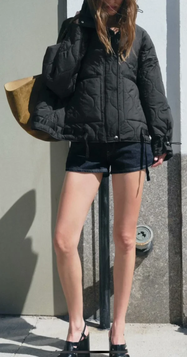 Giacca invernale da donna in cotone con cerniera e coulisse allentata con colletto rialzato in stile europeo e americano 3