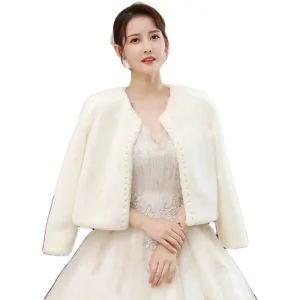 Perle invernali Wedding Wraps Bolero Wedding scialli Bridal Shrug Faux Fur Women Bridal Jacket Party Coat 1