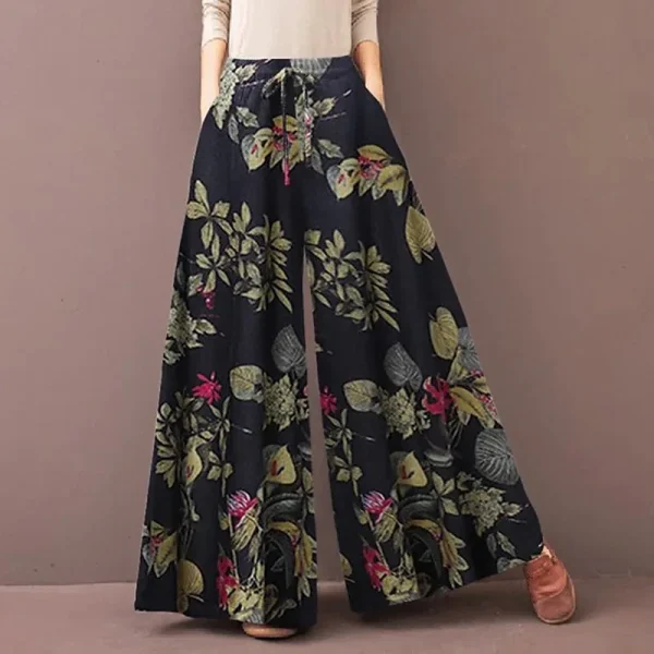 Pantaloni da donna a gamba larga con stampa floreale Primavera Autunno Moda con coulisse Pantaloni Bohemia da donna Pantalon in vita elastica allentata casual 5