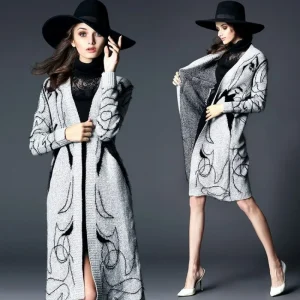 Elegante inverno donna lungo maglione cappotto caldo 2023 figura stampa cardigan per la moda femminile maglione lavorato a maglia sciolto vestiti delle donne 1