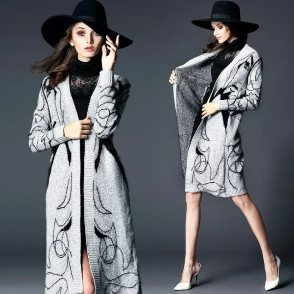 Elegante inverno donna lungo maglione cappotto caldo 2023 figura stampa cardigan per la moda femminile maglione lavorato a maglia sciolto vestiti delle donne 1