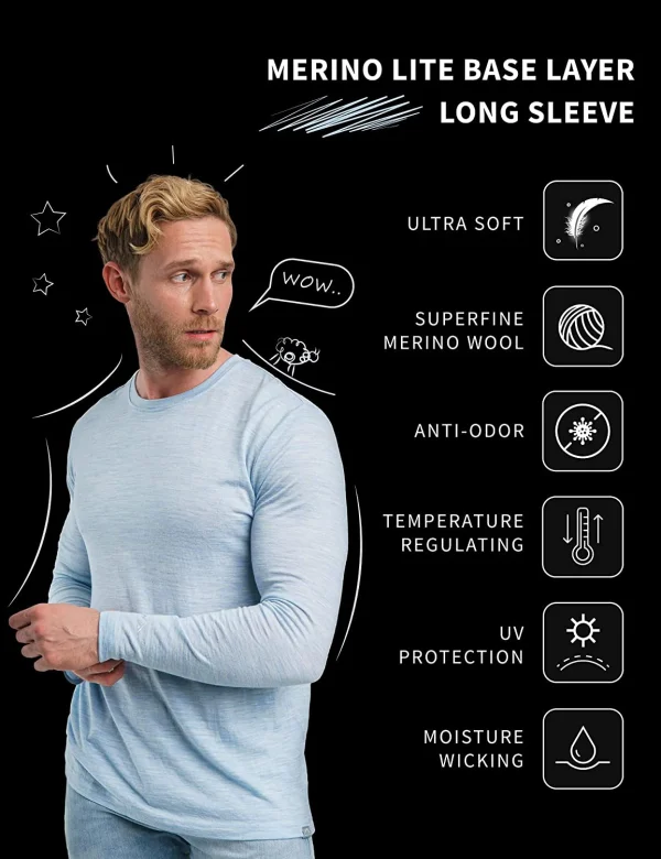Strato base in lana merino al 100% da uomo in lana merino a maniche lunghe 240G Intimo termico di peso medio Top traspirante + Calzini da trekking 4