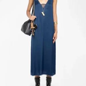 Abito longuette da donna in raso nero 100% viscosa con scollo a V impiombato in pizzo con spacco laterale senza schienale per donna 1