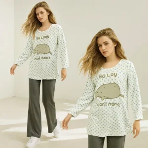 Polka Dot Donna Abbigliamento y2k T-shirt carine Gatto pigro Stampa Anime Abbigliamento femminile Abiti morbidi Pigiama Casual Top a maniche lunghe 1