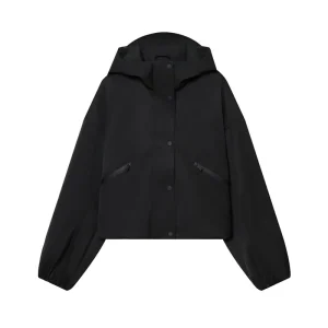Cappotto da donna 2025 Autunno Nuovo stile Nero Manica lunga con cappuccio Giacca semplice antivento impermeabile Moda casual Versatile 1