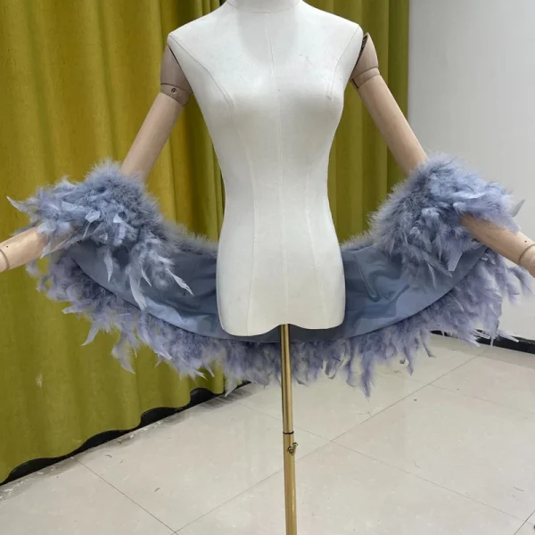 Top scialle mantello da donna alla moda ed elegante con piume 20 * 130 cm, adatto per feste e matrimoni Maniche corte variabili 4