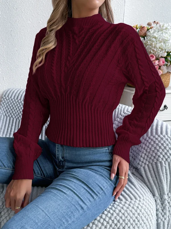 Maglioni lavorati a maglia twist tinta unita da donna 2025 Autunno Inverno Casual Collo a lupetto Vita che abbraccia Lanterna Pullover a maniche lunghe Rosa 4
