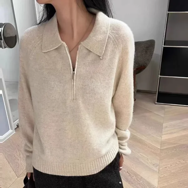 Nuovo maglione da donna 100% cashmere lavorato a maglia pullover da donna colletto POLO maglione di cashmere tinta unita allentato top di vendita caldo da donna 3