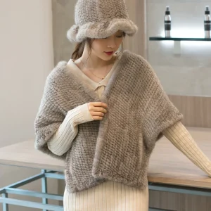 Besfilin Sciarpa in vera pelliccia di visone intrecciata a mano Sciarpe a mantella grandi per donna Calore versatile Accessorio moda autunno inverno 1
