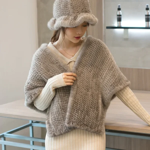 Besfilin Sciarpa in vera pelliccia di visone intrecciata a mano Sciarpe a mantella grandi per donna Calore versatile Accessorio moda autunno inverno 1